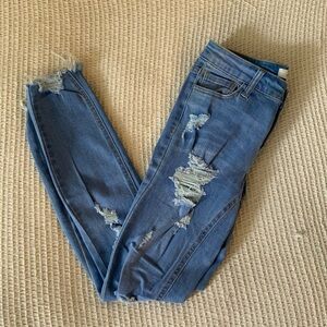 Anthropologie x Cello Denim Distressed Skinny Frayed Womens Jeans Medium Wash